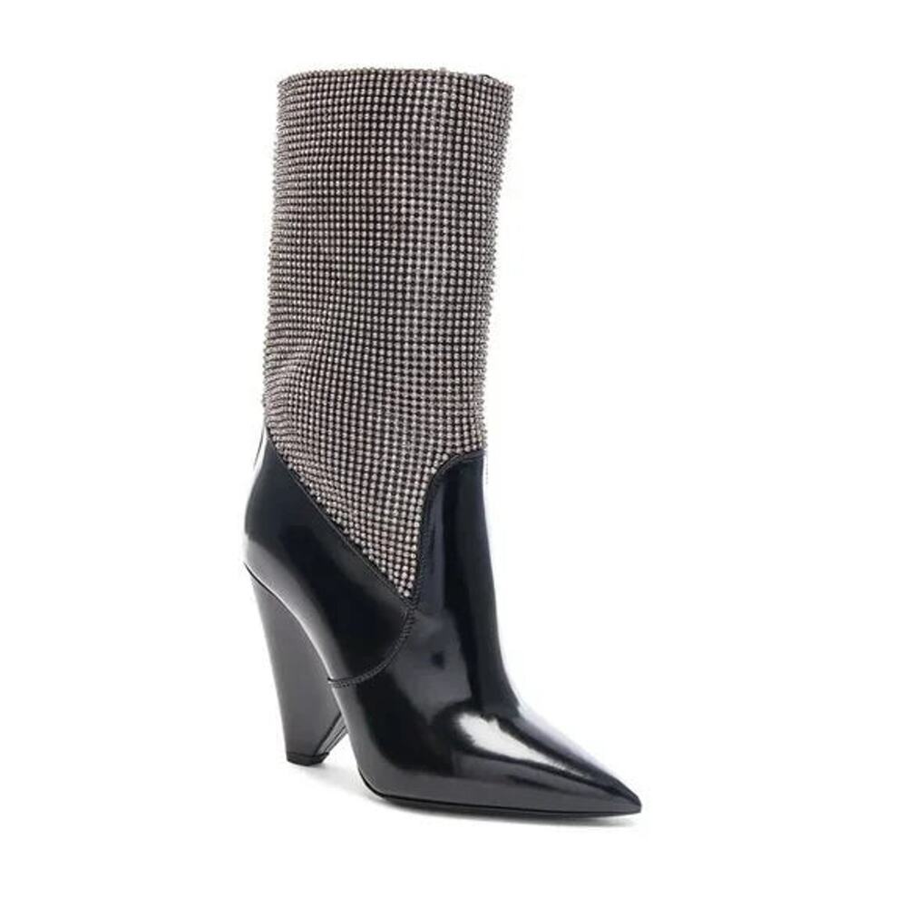 Saint Laurent Jazz Calf Swarovski Crystal Embellished Niki 105 Ankle Boots 39.5